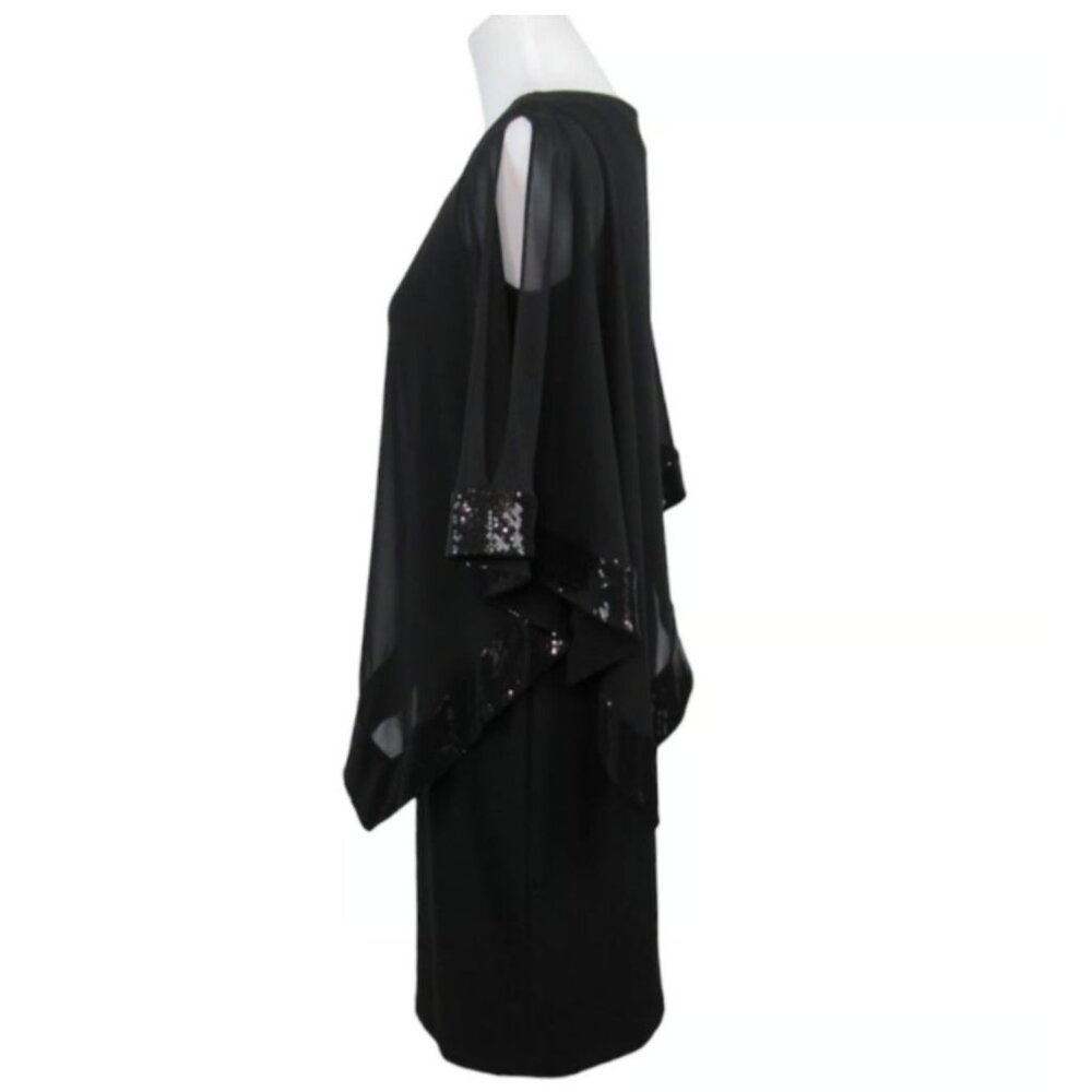 Size 12 Black Cold Shoulder Embellished Capelet Dress Evening Wedding Event - Picture 5 of 6